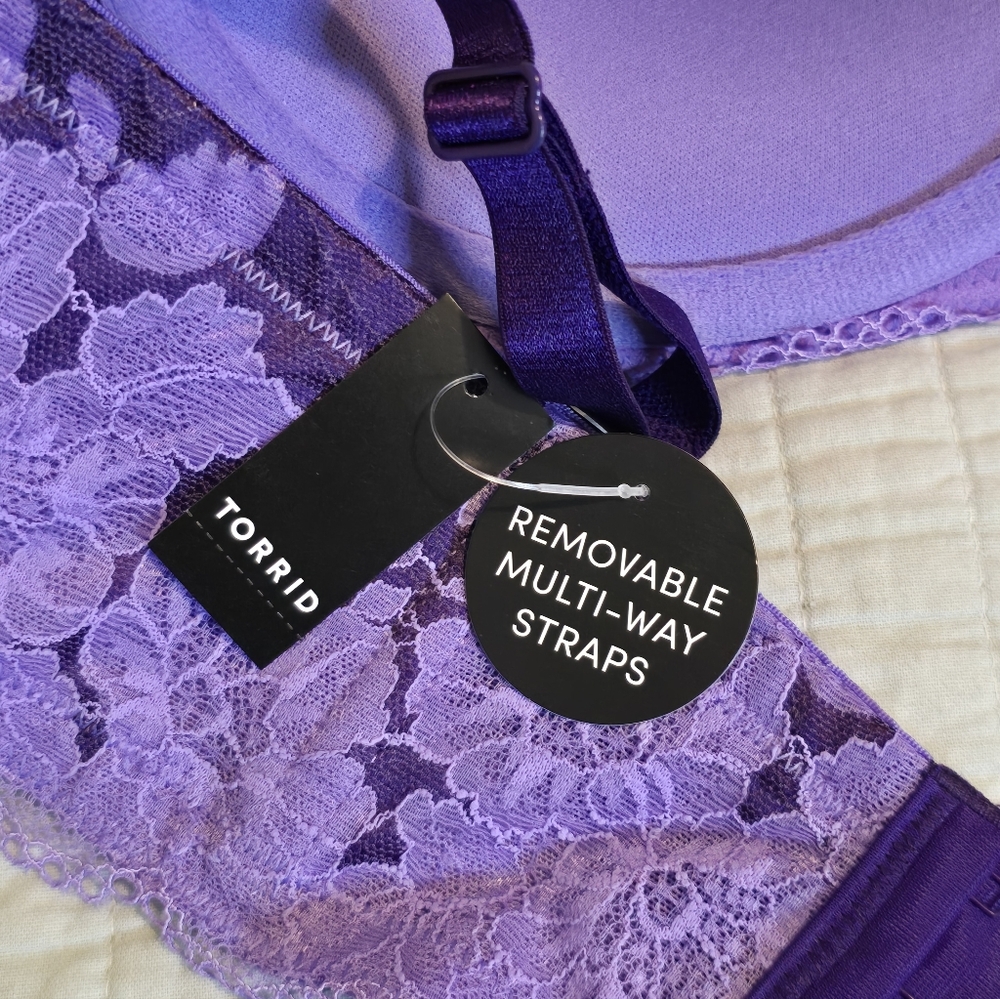 Torrid Strapless Padded Push-Up Bra Two Tone UW Lace Straight Back SZ 40B NWT - Picture 7 of 8